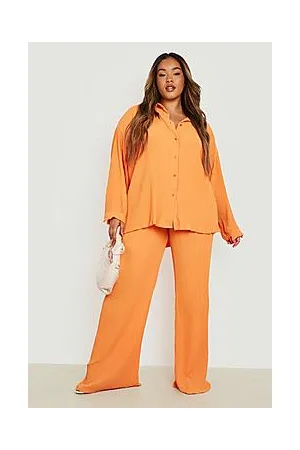 Boohoo Plus Plisse Paperbag Wide Leg Trousers