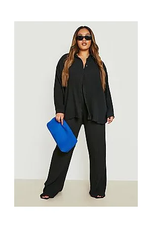 Boohoo Plus Plisse Paperbag Wide Leg Trousers