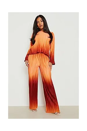Boohoo Petite Ombre Plisse Wide Leg Trouser