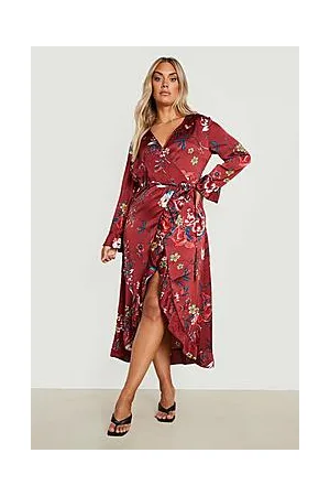 Boohoo Plus Floral Ruffle Wrap Dress