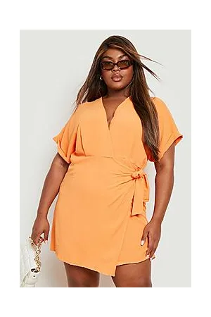 Boohoo Plus Woven Textured Tie Wrap Dress