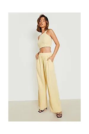 Boohoo Linen Look Relaxed Fit Wide Leg Trousers