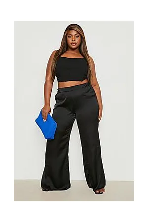 Boohoo Plus Satin Split Hem Wide Leg Trousers