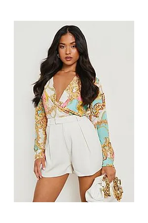 Boohoo Petite Chain Print Wrap Front Bodysuit