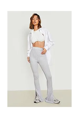 Boohoo Soft Rib Split Hem Wide Leg Trouser