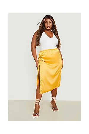 Boohoo Plus Satin Ruched Midi Skirt