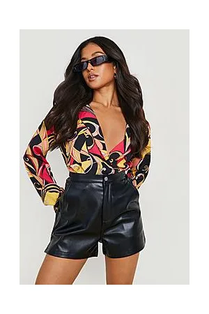Boohoo Petite Abstract Floral Wrap Front Bodysuit