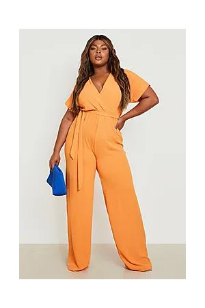 Boohoo Plus Woven Belted Wide Leg Jumpsuit