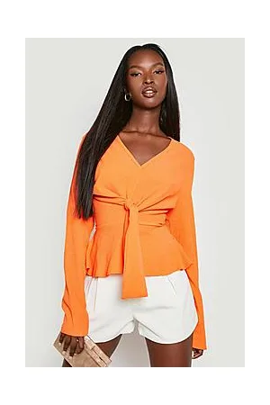 Boohoo Textured Crinkle Tie Front Top