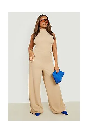 Boohoo Plus Scuba Halter Neck Wide Leg Jumpsuit