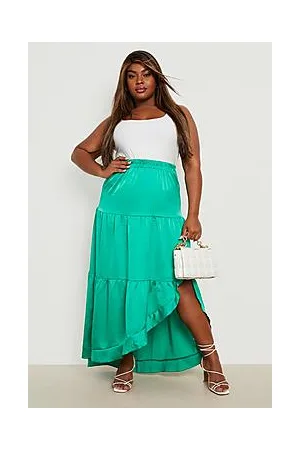 Boohoo Plus Satin Tiered Split Maxi Skirt