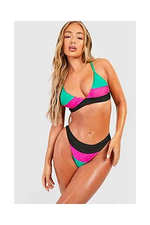 Boohoo Colour Block Plunge High Waisted Bikini Set