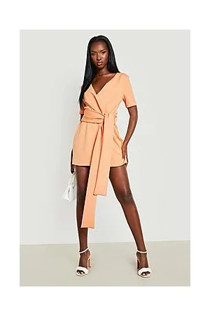 Boohoo Scuba Bardot Belted Playsuit