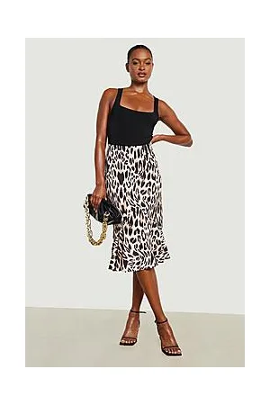 Boohoo Tall Woven Leopard Midi Skirt