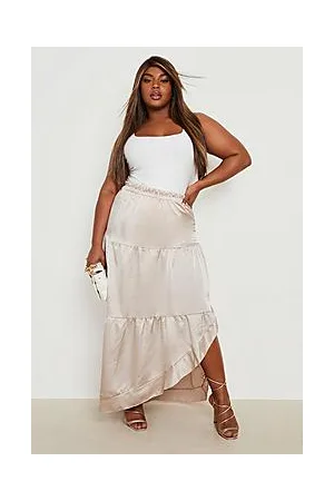Boohoo Plus Satin Tiered Split Maxi Skirt