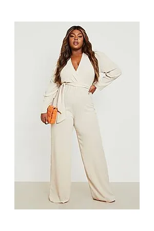 Boohoo Plus Woven Puff Sleeve Belted Jumpsuit