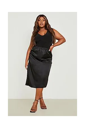 Boohoo Plus Satin Ruched Midi Skirt