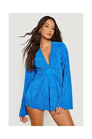 Boohoo Plisse Flare Sleeve Playsuit