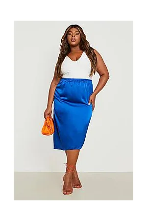 Boohoo Plus Satin Ruched Midi Skirt