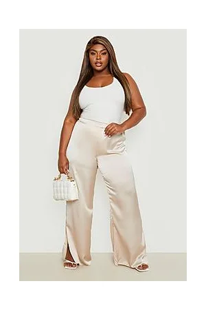 Boohoo Plus Satin Split Hem Wide Leg Trousers