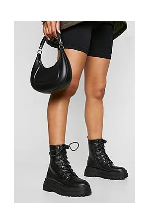 Boohoo Chunky Back Tab Lace Up Hiker Boots