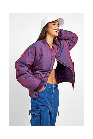 Boohoo Two Tone Ruched Sleeve Bomber Jacket