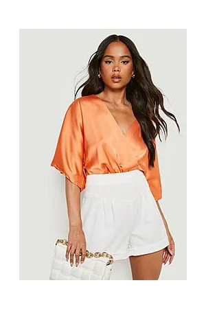 Boohoo Petite Satin Woven Angel Sleeve Bodysuit