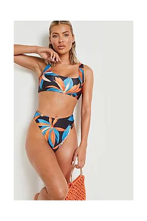 Boohoo Tropical High Waist High Leg Bikini Brief
