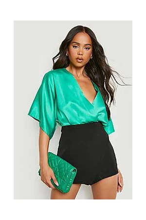 Boohoo Petite Satin Woven Angel Sleeve Bodysuit