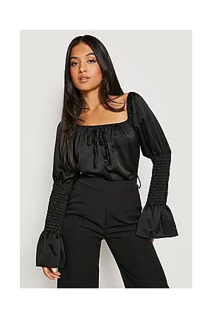 Boohoo Petite Satin Shirred Cuff Bodysuit