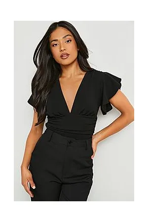 Boohoo Petite V Neck Frill Sleeve Chiffon Bodysuit