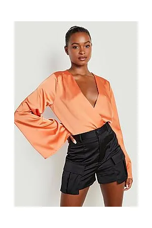 Boohoo Tall Flare Sleeve Satin Bodysuit