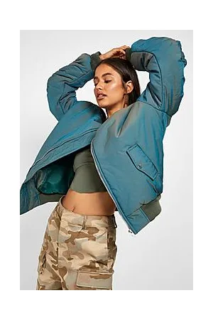 Boohoo Two Tone Ruched Sleeve Bomber Jacket
