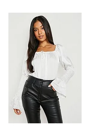 Boohoo Petite Satin Shirred Cuff Bodysuit
