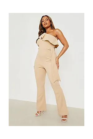 Boohoo Plus Scuba Ruffle One Shoulder Jumpsuit