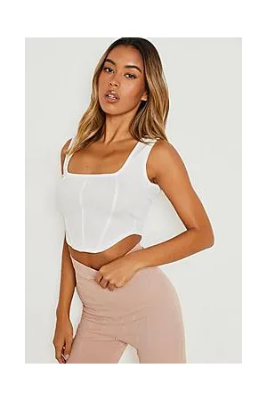 Boohoo Wide Strap Square Neck Rib Corset Top