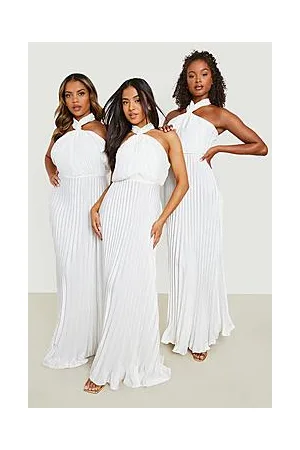 Boohoo Plus Bridesmaid Satin Pleated Halter Neck Maxi Dress