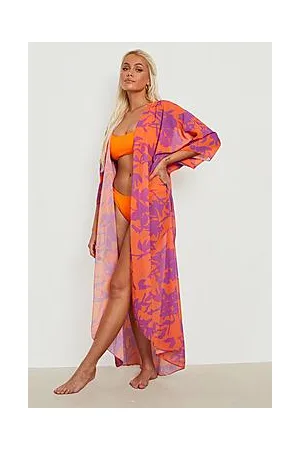 Boohoo Printed Short Sleeve Beach Kimono