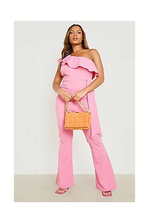 Boohoo Plus Scuba Ruffle One Shoulder Jumpsuit