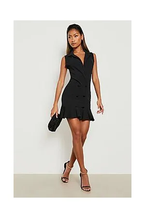 Boohoo Sleeveless Double Button Frill Blazer Dress