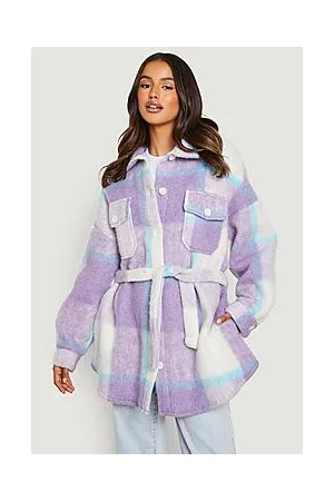 Boohoo Brushed Check Belted Shacket