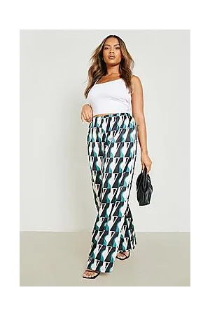Boohoo Plus Geo Print Satin Wide Leg Trousers