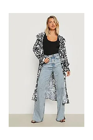 Boohoo Mono Floral Print Frill Detail Kimono