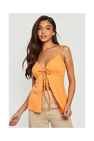 Boohoo Crinkle Rib Tie Front Cami