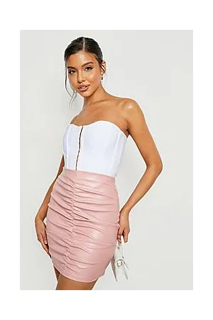 Boohoo High Waisted Ruched Leather Look Mini Skirt
