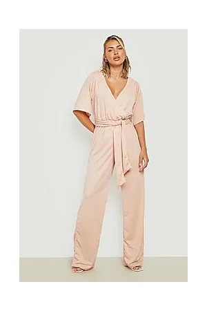 Boohoo Belted Plunge Wide Leg Jumpsuit