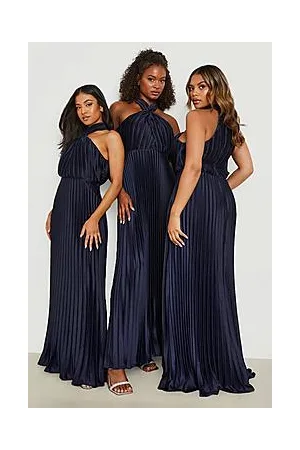 Boohoo Petite Satin Pleated Halterneck Maxi Dress