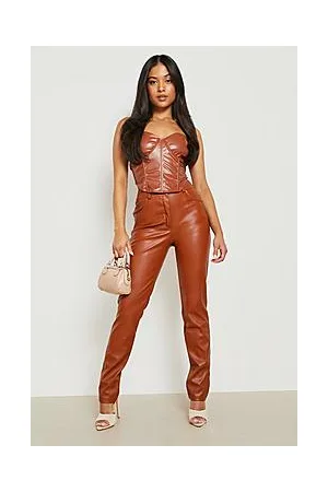 Boohoo Petite Pu Pocket Detail Straight Leg Trouser