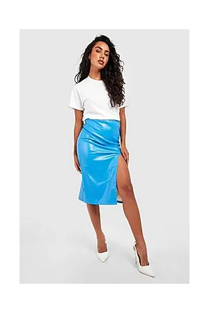 Boohoo Split High Waisted Leather Look Midi Skirt