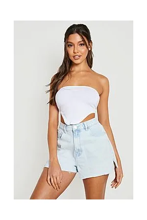 Boohoo High Waisted Raw Split Hem Denim Shorts